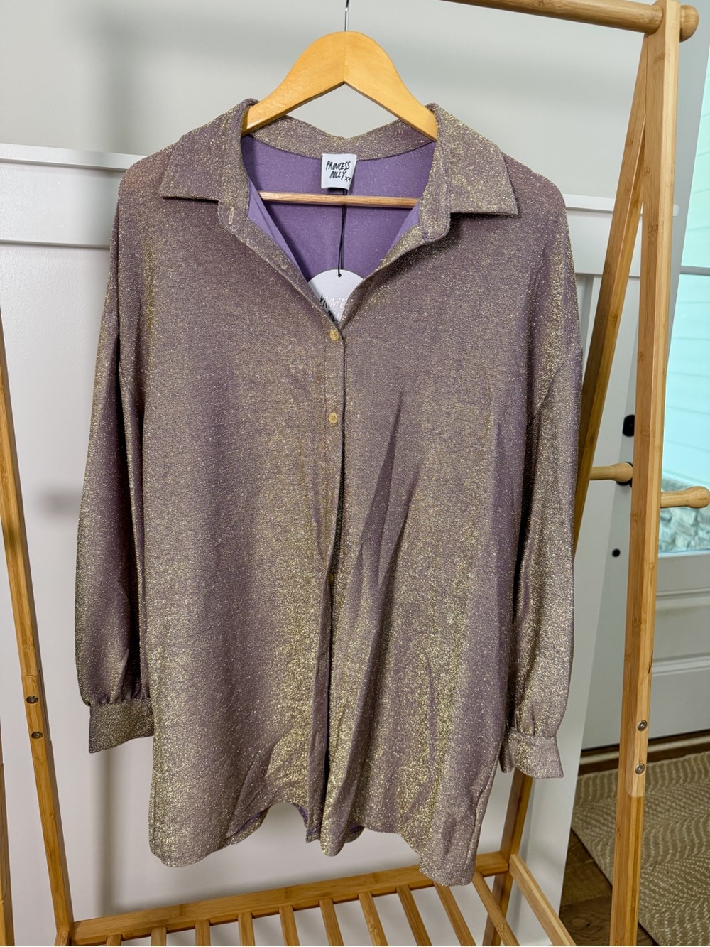 Princess Polly Lavender Gold Metallic Button-Up Shirt Dress